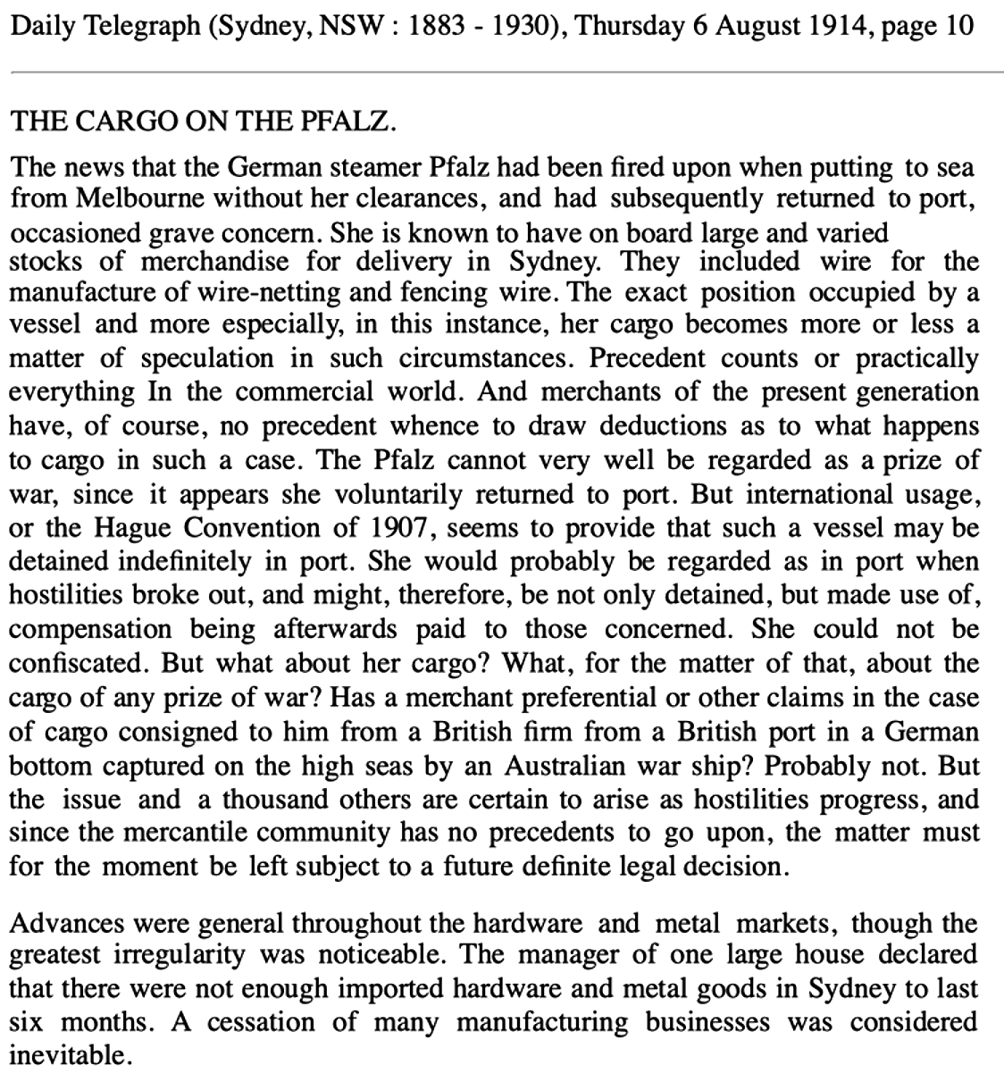 Cargo of the “Pflaz”